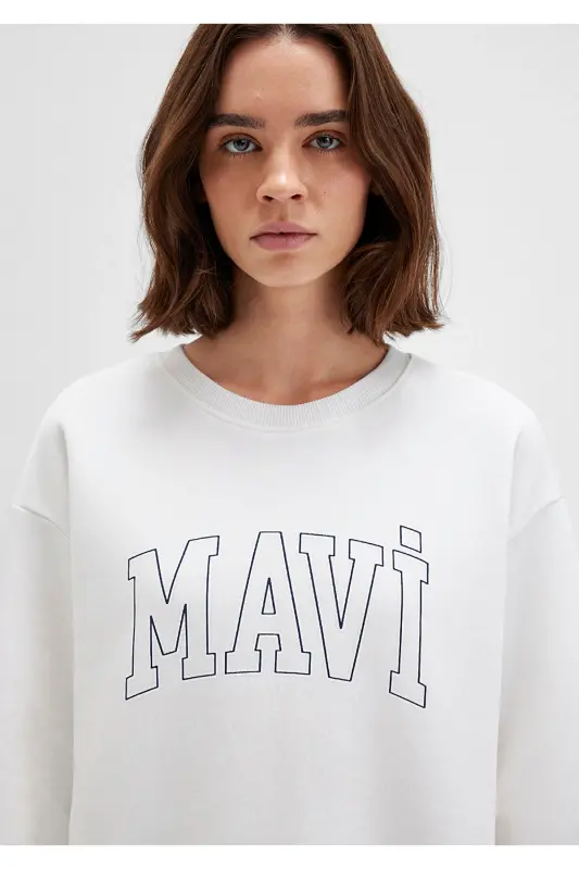 White Sweatshirt with Logo Print 1611192-70057 - 6