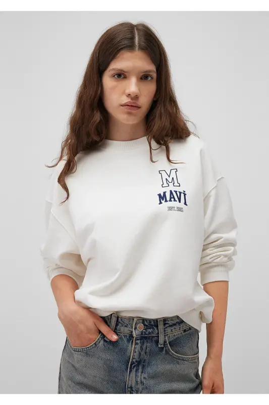 White Sweatshirt with Logo Print 1s10148-70069 - 5
