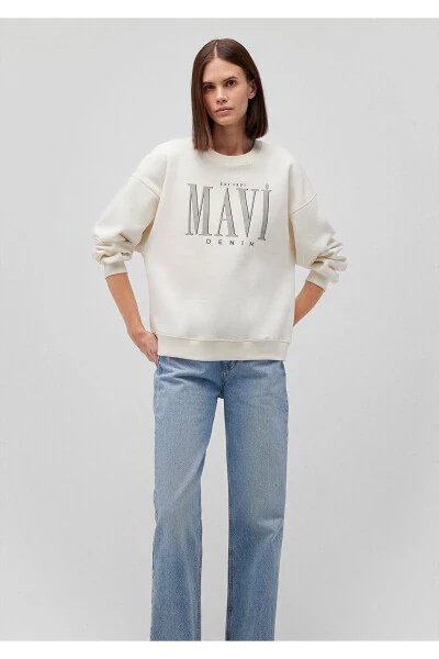White Sweatshirt with Logo Print 1s10177-80194 - MAVI