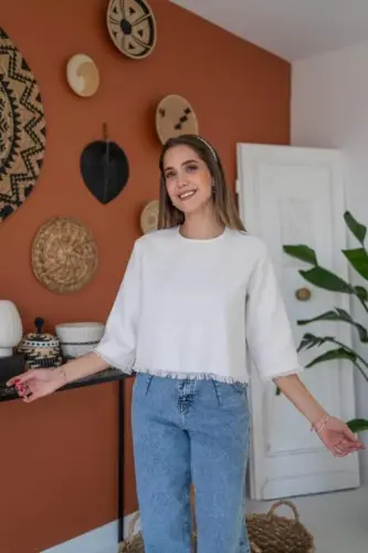 White Tassel Detailed Blouse - 3