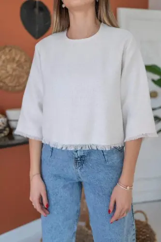 White Tassel Detailed Blouse - 4