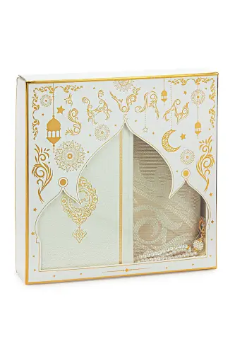 White Thermo Leather Quran and Prayer Rug Set for Bridal Dowry - 2