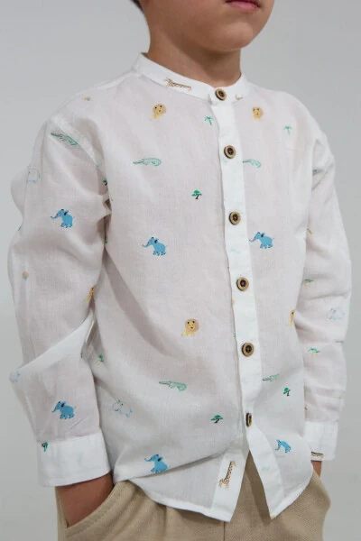 White Tiger Pattern Short Sleeve Baby Boy Shirt - 2