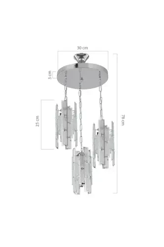 White Triple 3-way Glass Pendant Chandelier Bedroom Living Room Kitchen Corridor Lamp-Silver - 3