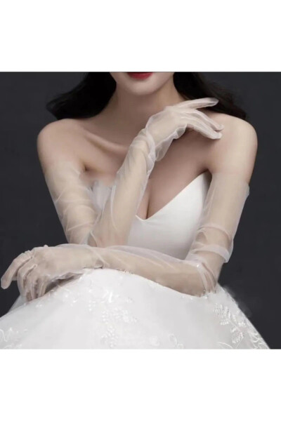 White Tulle Gloves Bridal Gloves Wedding Gloves Costume Gloves Party Gloves - 63