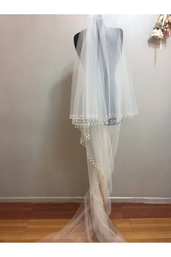 White Tulle Veil for Women - 8