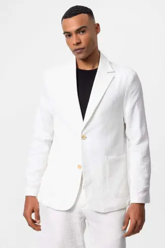 White Unlined Pocketed Men's Blazer - White 