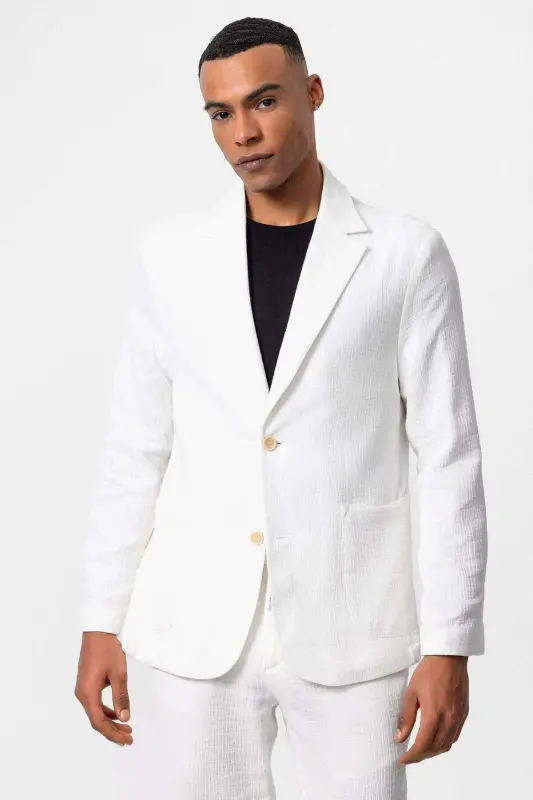 White Unlined Pocketed Men's Blazer - White - 1