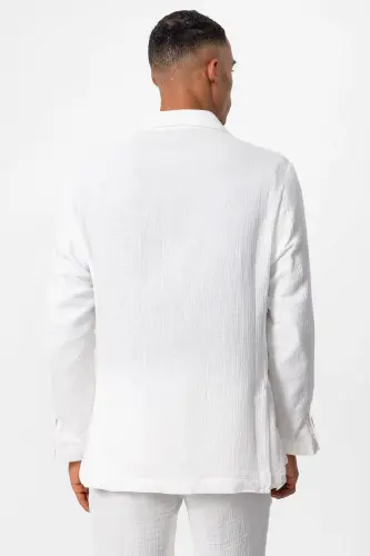 White Unlined Pocketed Men's Blazer - White - 5
