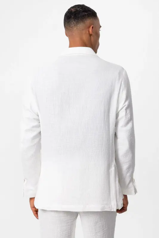 White Unlined Pocketed Men's Blazer - White - 5
