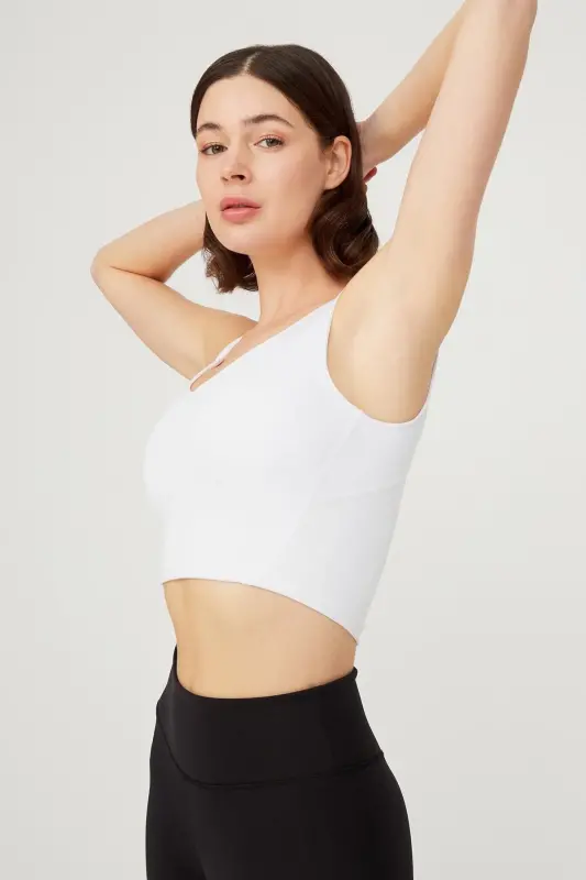 White V Neck Lightly Padded Sports Bra Vneck-White - 5