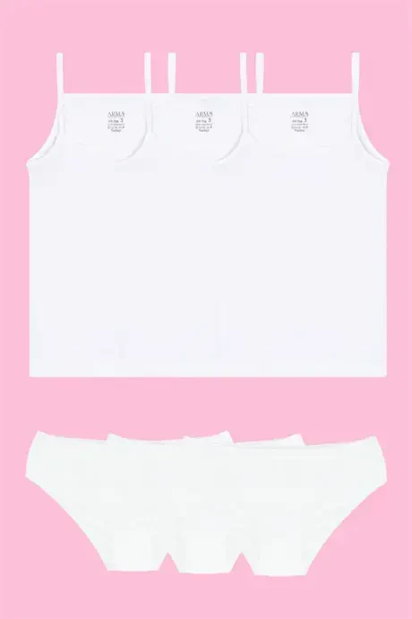 White Vest and Panty Set for Girls 3-Pack 100% Cotton - 1