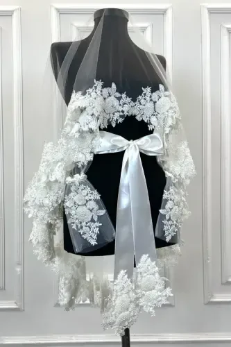 White VIP Bridal Veil Set, Henna Veil Cover Set-White - 1