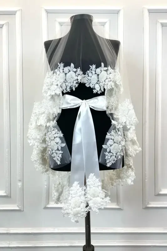 White VIP Bridal Veil Set, Henna Veil Cover Set-White - 2