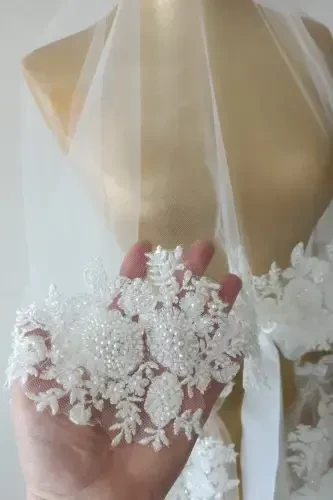 White VIP Bridal Veil Set, Henna Veil Cover Set-White - 4