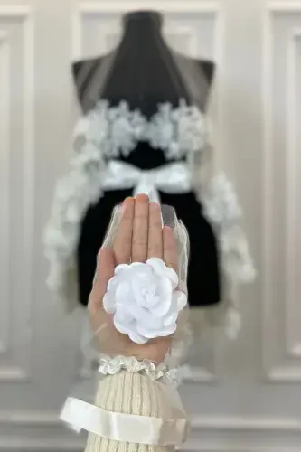 White VIP Bridal Veil Set, Henna Veil Cover Set-White - 6