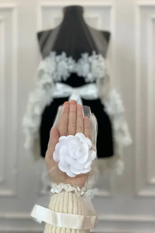 White VIP Bridal Veil Set, Henna Veil Cover Set-White - 6