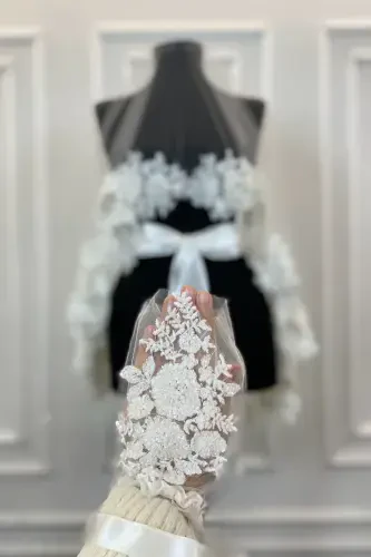 White VIP Bridal Veil Set, Henna Veil Cover Set-White - 7