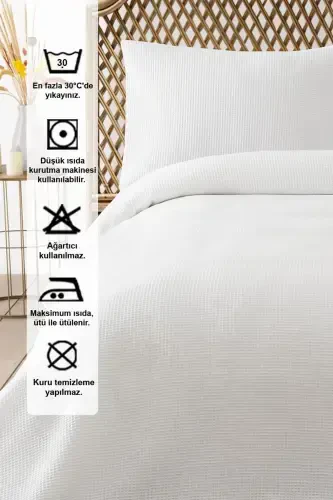 White Waffle Double Pique Set - Seasonal Bedspread - Soft and Breathable - 3 Pieces - White - 3