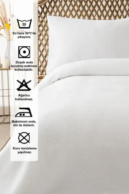 White Waffle Double Pique Set - Seasonal Bedspread - Soft and Breathable - 3 Pieces - White - 3