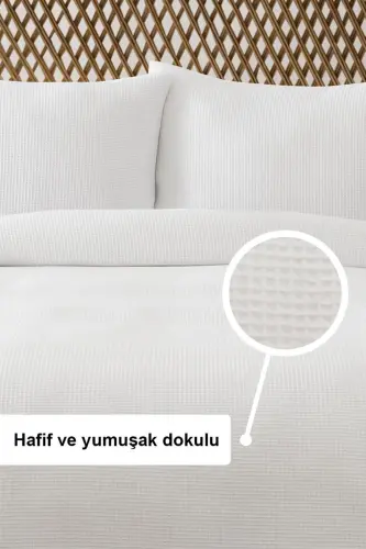 White Waffle Double Pique Set - Seasonal Bedspread - Soft and Breathable - 3 Pieces - White - DENIZLI CONCEPT (1)