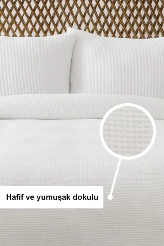 White Waffle Double Pique Set - Seasonal Bedspread - Soft and Breathable - 3 Pieces - White - 2