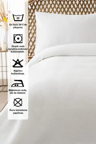 White Waffle Double Pique Set - Seasonal Bedspread - Soft and Breathable - 3 Pieces - White - 3