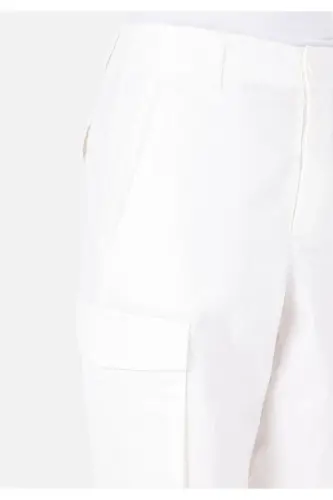 White, wide leg, high waisted women's trousers. - 5