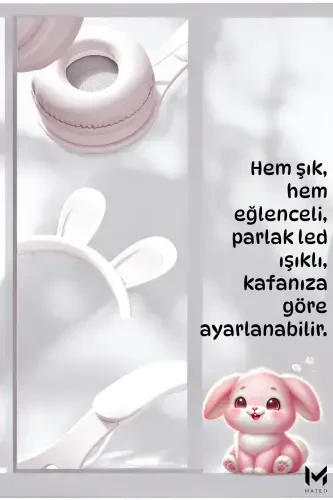 White Wireless Bluetooth 5.3 Led Lighted Rabbit Ear Headphone Giftable ios Android Compatible Stereo Hd Sound-White Rabbit - 2