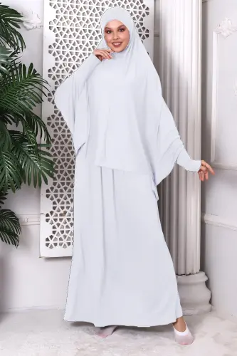 White Woman Two Piece Niqab Knit Prayer Dress - IHVAN ONLINE (1)