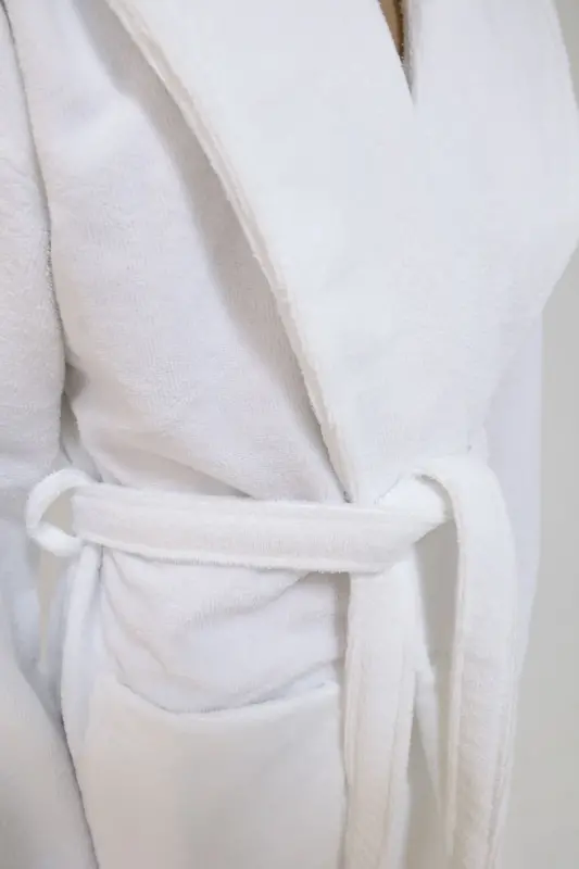 White Women/Men Unisex Shawl Collar Bathrobe One Piece-WHITE - 2