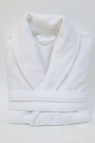White Women/Men Unisex Shawl Collar Bathrobe One Piece-WHITE - 3
