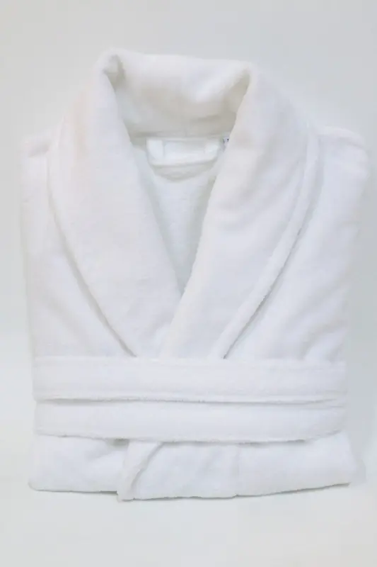 White Women/Men Unisex Shawl Collar Bathrobe One Piece-WHITE - 3