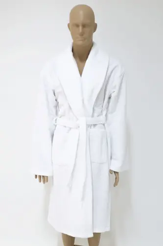 White Women/Men Unisex Shawl Collar Bathrobe One Piece-WHITE - 4