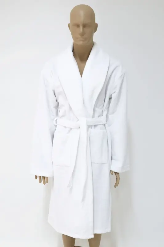 White Women/Men Unisex Shawl Collar Bathrobe One Piece-WHITE - 4