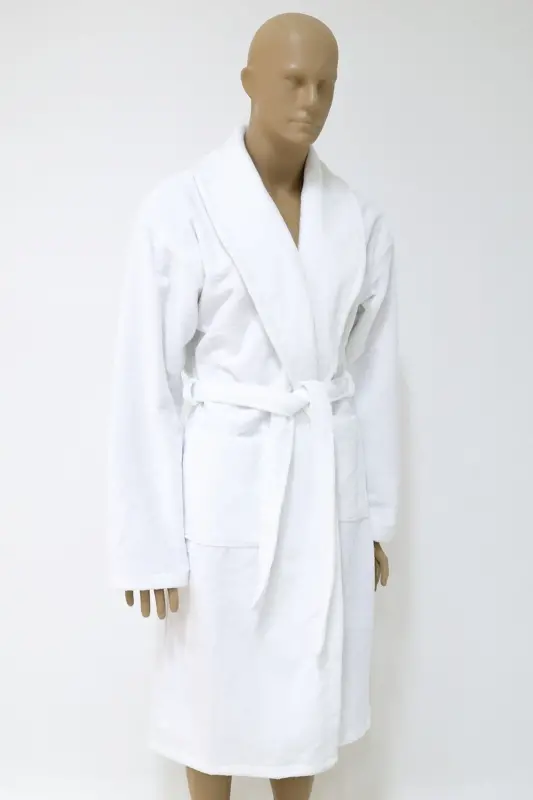 White Women/Men Unisex Shawl Collar Bathrobe One Piece-WHITE - 5
