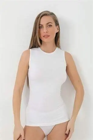 White Women's Bamboo T-Shirt Scoop Neck Cap Sleeve Tank Top - BÜYÜKBEDENIZ (1)