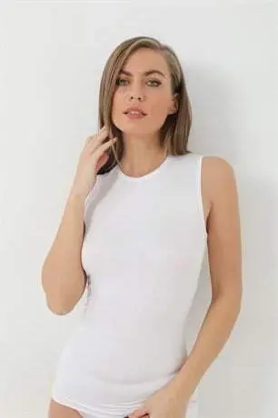 White Women's Bamboo T-Shirt Scoop Neck Cap Sleeve Tank Top - 3