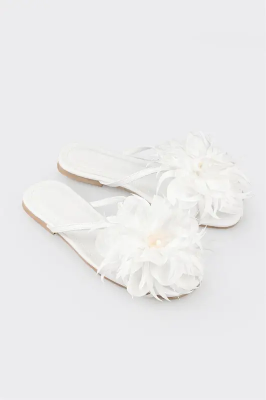 White Women's Flat Slipper-White - 2