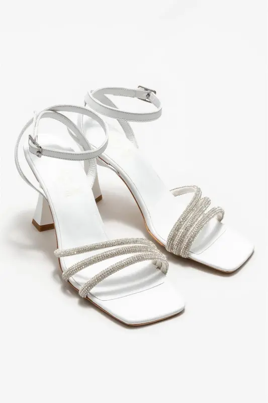 White Women's Heeled Sandal-White - 2