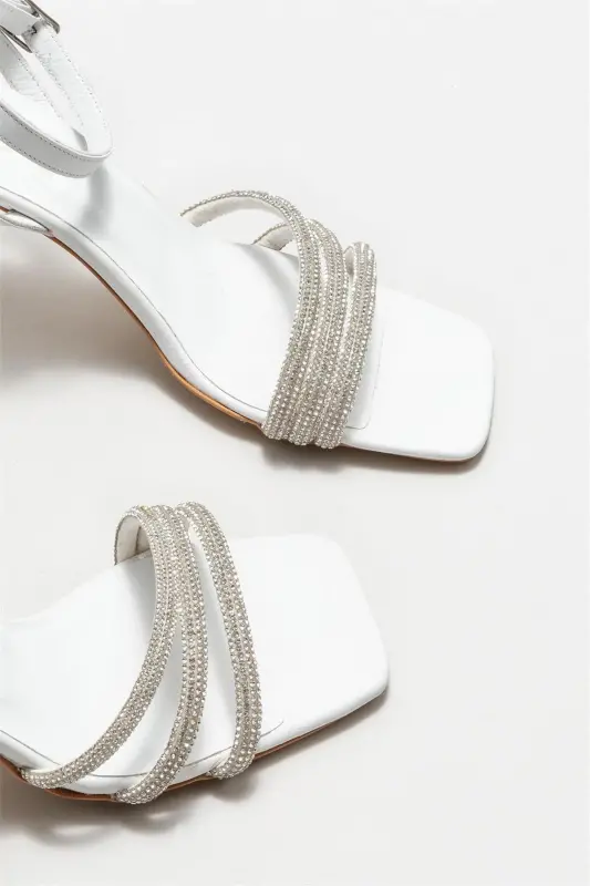 White Women's Heeled Sandal-White - 3