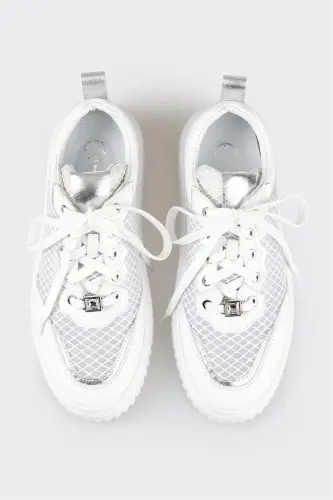 White Women's Sneakers-White - 4