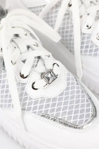 White Women's Sneakers-White - 5