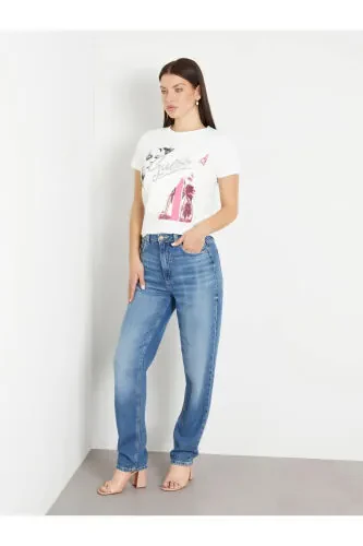 White Women's T-Shirt with a Crew Neck - GUESS (1)