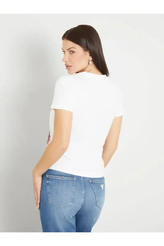 White Women's T-Shirt with a Crew Neck - 3