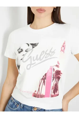 White Women's T-Shirt with a Crew Neck - 4