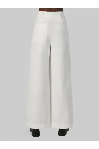 White women's wide leg, high waisted pants. - 2