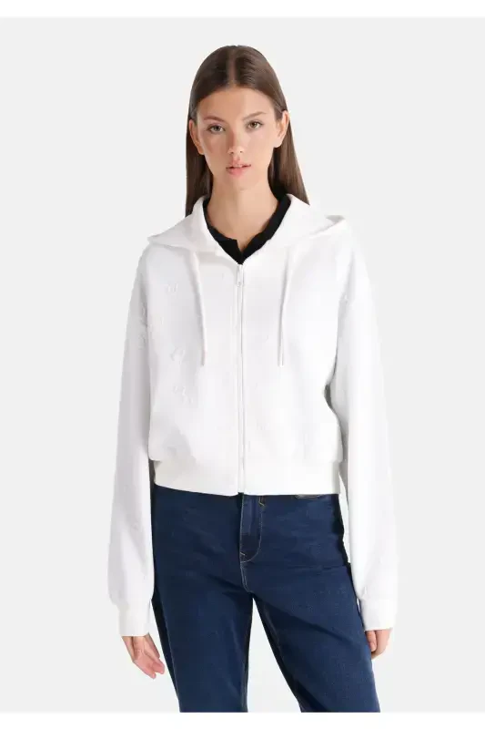 White zip-up hooded sweatshirt for women. - COLIN’S