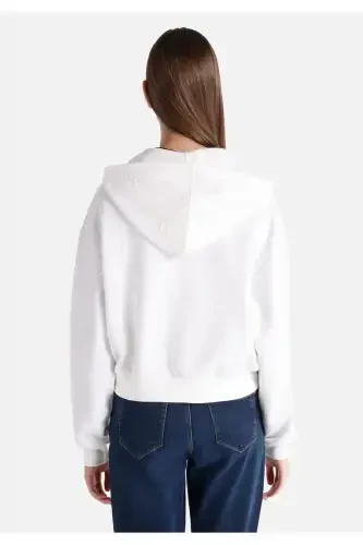 White zip-up hooded sweatshirt for women. - 2