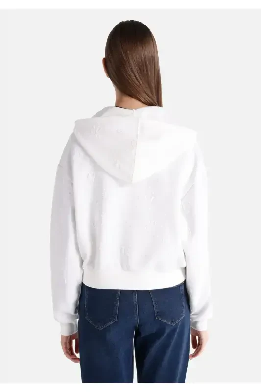 White zip-up hooded sweatshirt for women. - 2